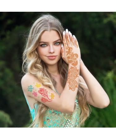 Henna Tattoo Stencil Kit - 16 Sheets for Hands, Legs & Body - Glitter Airbrush DIY Indian Temporary Tattoo Stickers for Women & Girls - Buy Online on GoSupps.com