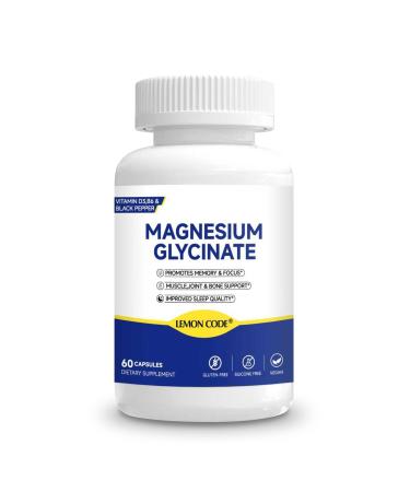 LEMON CODE Magnesium Glycinate High Absorption Magnesium Complex with Vitamin D3 & B6 Supports Relaxation Muscle Function & Heart Health Vegan Non-GMO 60 Capsules