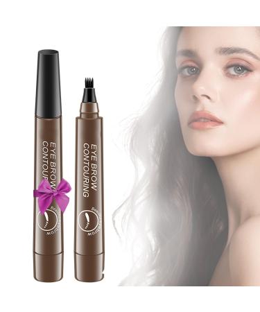 2PCS Whimsyard Eyebrow Pencil - Upgraded Microblading Effect Eyebrow Pen Four Forks Water Eyebrow Pencil Waterproof Eyebrow Pen for Hair-Like Natural Brows Last All-Day (Dark Brown)