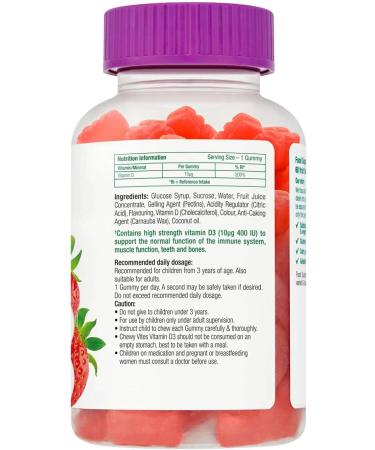 Chewy Vites Kids High Strength Vitamin D3 Gummies | 10mcg 400 IU | 60 Count | Vegan & Delicious | 2 Months Supply | Ages 3 - Buy Online on GoSupps.com