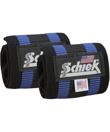 Schiek Sports Blue Line Heavy-Duty Reinforced Elastic Wrist Wraps - Black/Blue 12 Inch