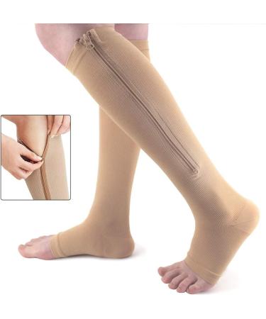 Kenanlan Zipper Compression Stockings - Open Toe Knee-High Breathable & Stretchy Calf Support for Sports - 3 Pairs L-XL - Buy Online on GoSupps.com
