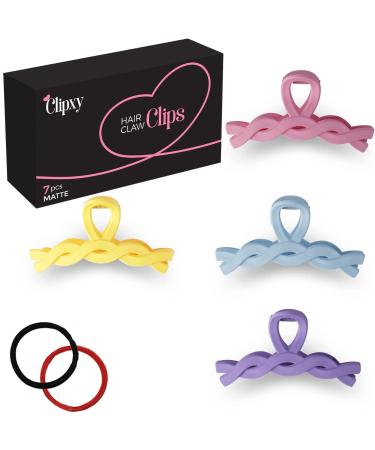 CLIPXY Premium Claw Clips Set of 6 Pcs Hair Claw Clip with Hair Bands Sturdy and Durable Hair Clips Women 4.3 Inch Matte Coated Large Hair Clips Bundle for Thick Hair Women for Everyday Wear Funky