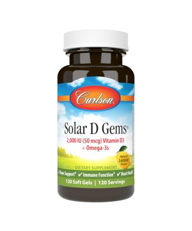 Carlson Labs Solar D Gems Natural Vitamin D3 2000 IU 120 Softgels 120 Count (Pack of 1)