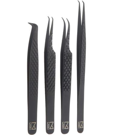 MLASH Set of 4 Diamond Grip NANO Fiber Tip Tweezers - Classic & Volume Eyelash Extensions - Japanese Steel (Black) - Buy Online on GoSupps.com