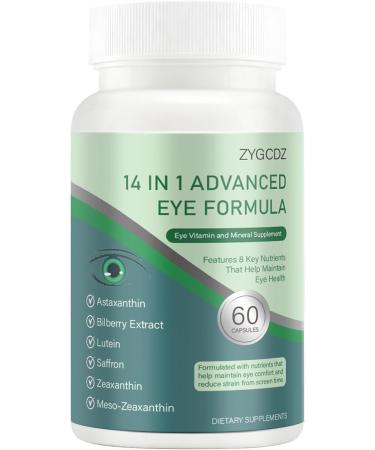 14-in-1 Advanced Eye Vitamin Supplement with Lutein Zeaxanthin Bilberry Extract & Zinc for Adults - Supports Vision Macula & Blue Light Protection - 60 Capsules (01) - Buy Online on GoSupps.com