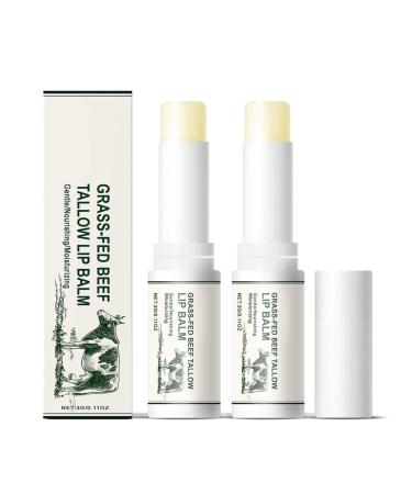 Beef Tallow Lip Balm Natural Beef Tallow Chapstick Organic Grass Fed Tallow Balm Beeswax Lip Balm Hydrating Moisturizer Lip Care Nourishing and Soothing (2PC)