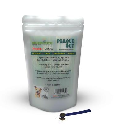 PLAQUE OUT 200G Pouch Tartar Plaque Off Remover Bad Breath Teeth Gum Care for Dogs Cats 100% Organic 200 g (Pack of 1)