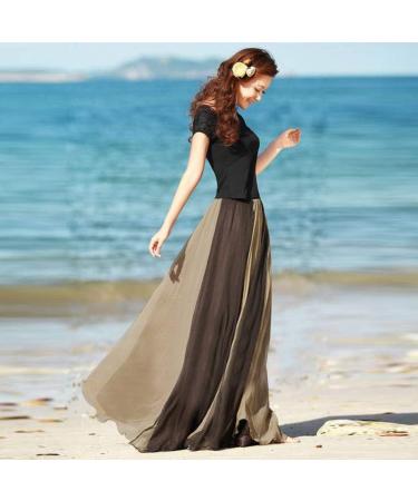 Sanahy Women's Chiffon Retro Maxi Skirt - Gradient Beach Full/Ankle Length, Elastic Pleated One Size Coffee - Buy Online on GoSupps.com
