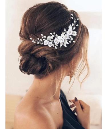 GORAIS Flower Bride Wedding Hair Vine Silver Crystal Bridal Hair Pieces Leaf Headband Hair Accessories for Women and Girls - Buy Online on GoSupps.com