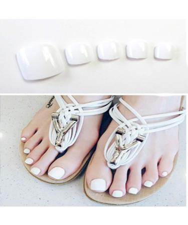 Sethexy Pure Color Shiny False Toenails - 24 Pieces Light Fashion Square Short Complete Cover for Women & Girls (White) - Buy Online on GoSupps.com