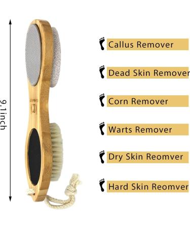 ICDI ICANdOIT Natural Bamboo Foot File Callus Remover - 4 in 1 Feet Pedicure Kit with Bristle Brush, Pumice Stone, Foot Rasp & Sand Paper - Foot Care Essential - Buy Online on GoSupps.com