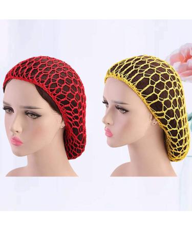 Minkissy 2Pcs Sleeping Hair Nets - Crochet Long Hair Snood Turban for Women & Girls | Red & Yellow - Shop Internationally! - Buy Online on GoSupps.com
