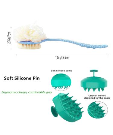 Long Handle Shower Back Scrubber with Bristle & Loofah | Hair Scalp Massager Shampoo Brush | Body Scrubber for Women Men & Pets - Blue - Buy Online on GoSupps.com