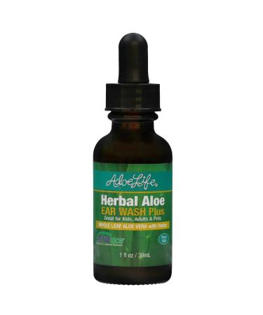 Aloe Life - Herbal Aloe Ear Wash Plus  Provides Soothing Relief for Ear Irritations  Swimmer s Ear  Discomfort & Itchy Ears  Whole Leaf Aloe Vera with Herbs  Safe for Animals  Includes Dropper (1 oz)