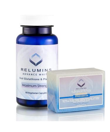 Relumins FREE Facial Massager Advance White Oral Glutathione W/FREE Stem Cell Intensive Repair Soap- NEW and Improved Now with Rose Hips