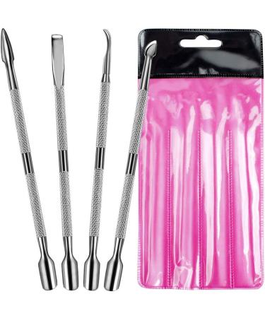 Stainless Steel Cuticle Pusher & Cutter Set - Professional Nail Cleaner Tool for Manicure & Pedicure - 4 Pcs/Set - Buy Online on GoSupps.com