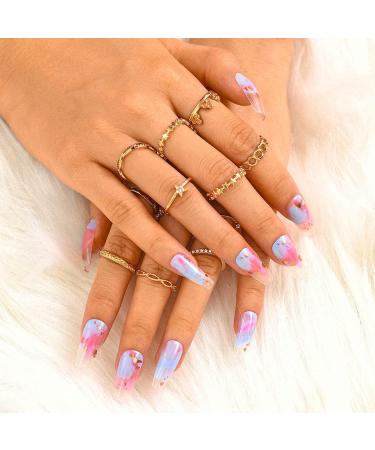 Sethexy Long Purple Ballerina Nails | Bling Coffin Gradient Acrylic Tips | 24 St Glossy Sparkle Fingernails for Women and Girls - Buy Online on GoSupps.com