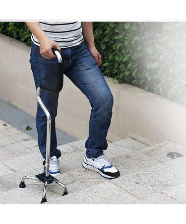 Adjustable Crutch Durable Ergonomic Design and Comfort Handles Four-Legged Multi-Purpose Cane (Blue) (Silver) Bathing in Sunlight - Buy Online on GoSupps.com