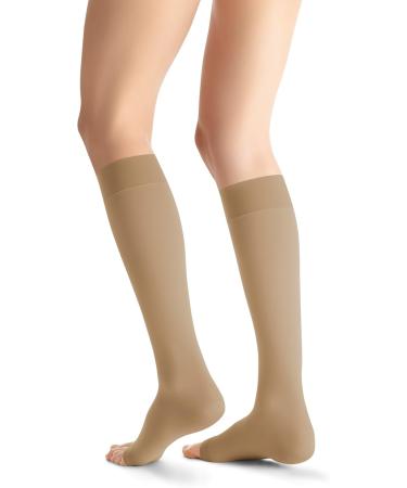 JOBST Opaque Knee High Compression Stockings with SoftFit Technology - 20-30 mmHg Open Toe Large Full Calf Natural Color - International Shipping Available - Buy Online on GoSupps.com