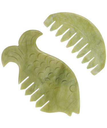 Sewoart 2 pieces Guasha scalp massage devices jade massage bums head massage buns jade guasha comb scratch kamm for head scratch massage tools gua sha comb portable comb head massage