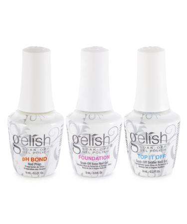 Gelish Terrific Trio Essentials Basix Care Soak Off Manicure Gel Nail Polish Kit with Foundation, pH Bond and Top It Off Gel 0.507 Fl Oz (Pack of 3)