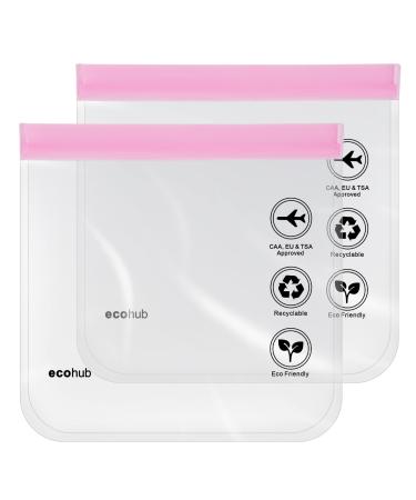 ECOHUB Airport Security Liquids Bags EVA Airport Liquid Bag 20 x 20cm TSA Approved Clear Travel Toiletry Bag for Women Men Clear Plastic Zip Lock Bags for Travel Airline Approved (2 pcs Pink) H-pink