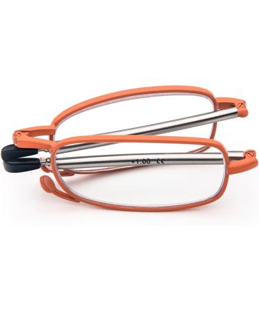 Cokobin Foldable Reading Glasses +3.5 | Stainless Steel Anti-Blue Light Aid for Men & Women | Hard Shell Case - Orange - Buy Online on GoSupps.com