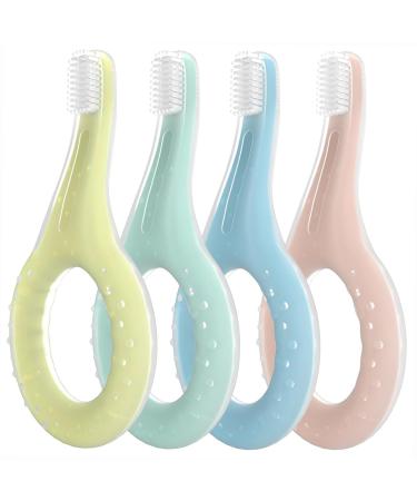 Alobeby baby toothbrush 4 pieces silicone tooth care toothbrush oral care cleaning trainers super soft and gum massage with protective ring 100 percent food silicone for children infants