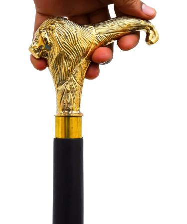 FYNJREX Brass Walking Stick Solid Vintage Designer Lion Head Wooden Cane Antique Style - Buy Online on GoSupps.com
