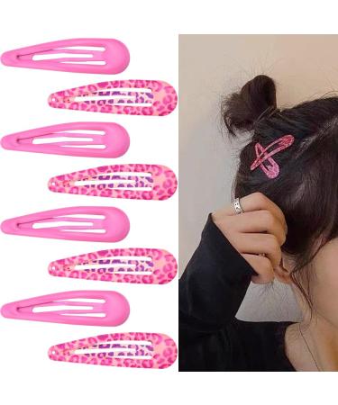 Y2k Pink Snap Hair Clips Leopard Print Barrettes Hairpins Small No-Slip Metal Hair Clips for Thick Thin Hair Styling Decorations 2000s Aesthetic Hair Accessories for Women Teen Girls E-girls 8 PC