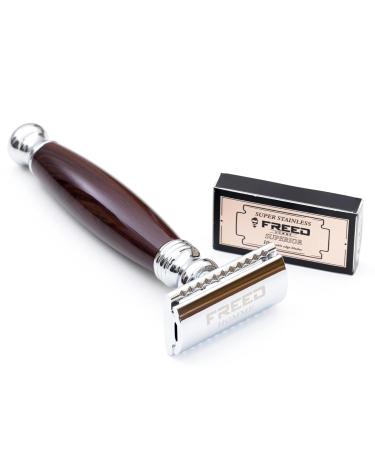 FREED Double Edge Razor - Elegant Purple Sandalwood Aluminum Handle 10 Japanese 6cr13 Stainless Steel Blades - Perfect Gift for Men & Fathers - Buy Online on GoSupps.com