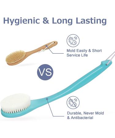 Exfoliating Shower Brush | Long Handle Body Brush for Shower & Dry Brushing | Moderate Bristles | Green Nylon - Buy Online on GoSupps.com