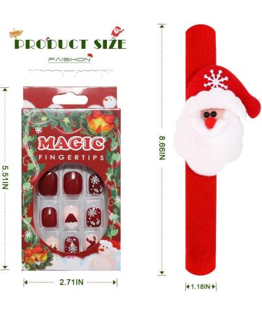 Christmas False Nails - Red Press on Nails with Snowflakes, Elk, and Snowman Design (24pcs) - For Women and Girls - Buy Online on GoSupps.com