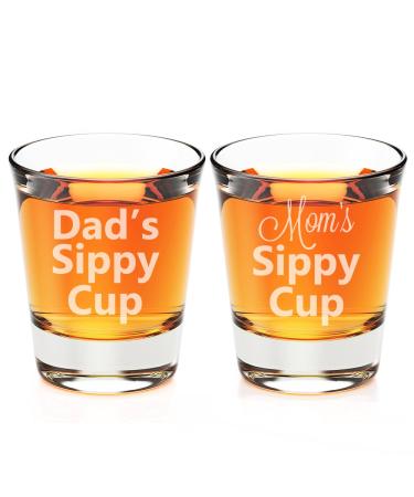 Dad's Sippy Cup and Mom's Sippy Cup Engraved Fluted Shot Glass