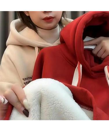 CBLdF Ladies Hoodies Women Autumn Winter Velvet Thickened Three-row Embroidered Letter Hooded Sweatshirt Casual All-match Pullover Yellow XL - Buy Online on GoSupps.com
