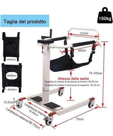 Portable Patient Lift Patient Lifts Multifunctional Patient Transfer Lift for Disabled Elderly with Padded Seat with Wheels Adjustable Height - Buy Online on GoSupps.com