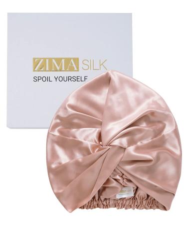 ZIMASILK 22 Momme 100% Mulberry Silk Sleep Cap for Women Hair Care,Natural Silk Night Bonnet with Elastic Stay On Head, Classic Pleated(1Pc, Rose Gold) One Size Rose Gold