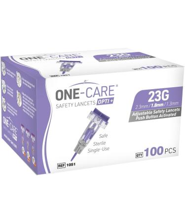 ONE-CARE Opti+ Adjustable Safety Lancets 23G - Preloaded Sterile & Gentle - 100 Pack with 3 Depth Settings - Buy Online on GoSupps.com