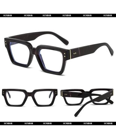 Trendy Fashion Square Glasses for Women & Men - Thick Frame Computer Eyeglasses with Clear Lens - Black Frame 65mm - Buy Online on GoSupps.com