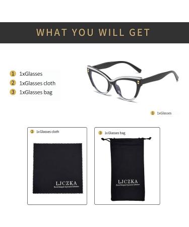 LJCZKA Cat Eye Blue Light Blocking Glasses for Women - Anti Eyestrain & Glare Eyeglasses Clear Frame Black/White Ideal for Computer Use - Buy Online on GoSupps.com