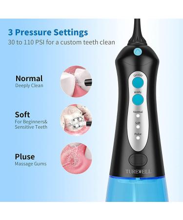 TUREWELL FC1592 Water Flosser for Teeth - Cordless, 300ML Water Tank, Portable Oral Irrigator, IPX7 Waterproof, 3 Modes, 4 Jet Tips - Black - Buy Online on GoSupps.com