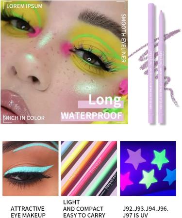 INTEROOKIE Colorful UV Fluorescent Gel Eyeliner Pen Waterproof Oil-Resistant Non-Staining Beauty Makeup with Pearlescent Eyeliner Pen (J97) - Buy Online on GoSupps.com