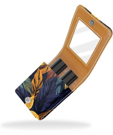 Buy Stylish Leather Lipstick Case Organizer with Mirror - Mini Lip Gloss Holder | Abstract Leaves Design - Buy Online on GoSupps.com