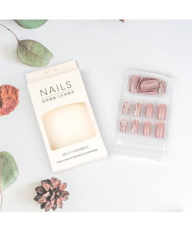 24 Pcs Pink Glossy Medium Square Press on Nails with Heart French Line - Stylish False Nails for Women - Buy Online on GoSupps.com