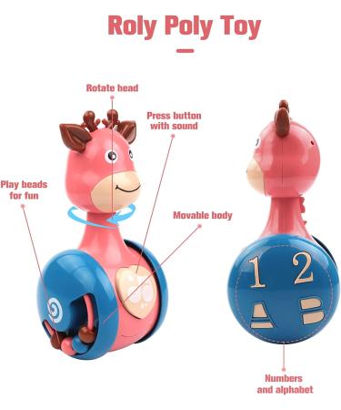 Tinabless Roly Poly Baby Toy - Cute Giraffe Tummy Time Toy for Newborns 3-12 Months | Xmas & Birthday Gift for Baby Girls | Stocking Filler (Pink) - Buy Online on GoSupps.com