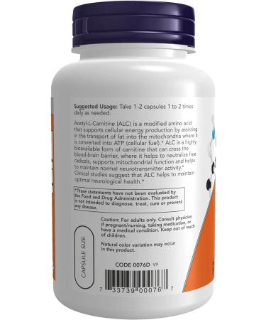 Now Foods Acetyl-L-Carnitine 500mg 100 Vegan Capsules | Lab-Tested Amino Acid | Gluten & SOYA Free | Vegetarian-Friendly - Buy Online on GoSupps.com