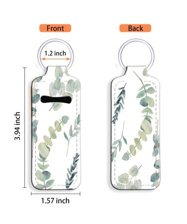 Mini Lipstick Holder Keychain with Neoprene Sleeve - Green Leaf Eucalyptus Floral Design | Travel Lip Balm Holder for Birthday Gift - Buy Online on GoSupps.com