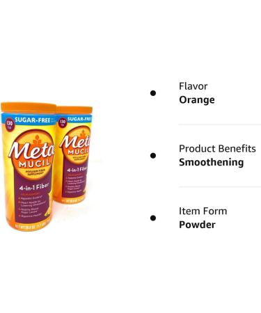 Metamucil Sugar Free Fiber Supplement, Orange Smooth, 260 Servings, 1.7 lb (Pack of 2) - Buy Online on GoSupps.com