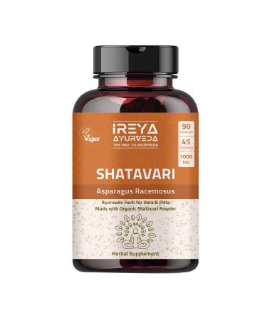 Ireya Ayurveda Shatavari Capsules (90 Capsjules) 1000 mg Organic Shatavari Capsules Lactation Supplement for Women| Made with Organic Shatavari Root Powder (90 Capsules)